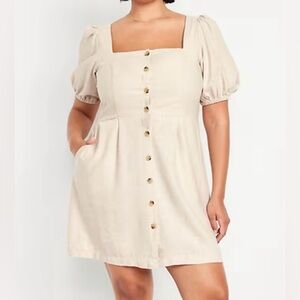 Old Navy Beige Square-Neck Button-Front Mini Dress